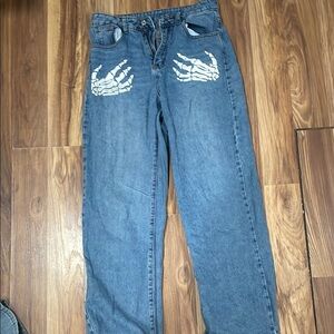 Men's Blue Jeans with Skeleton Print